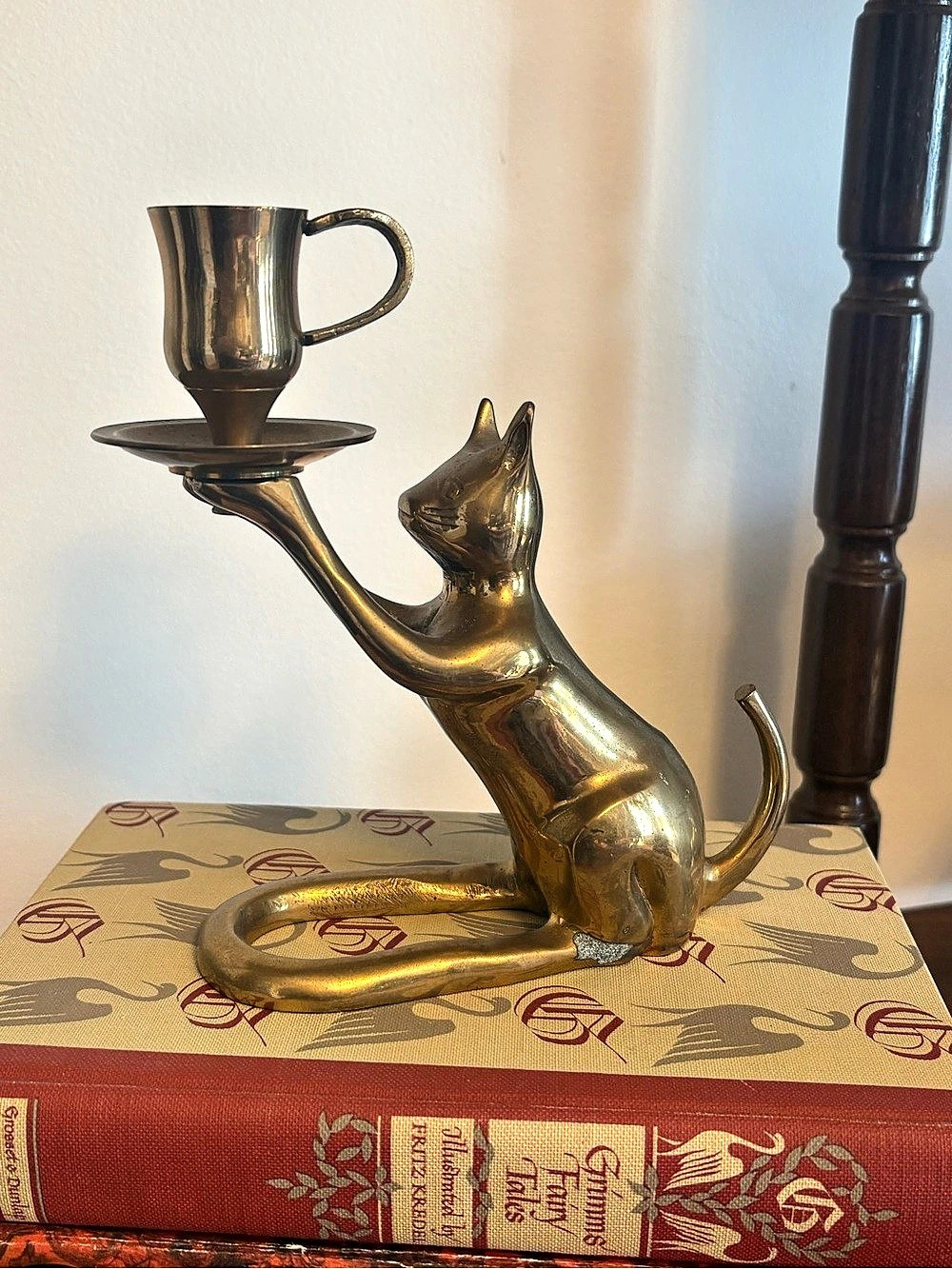 Vintage Brass Cat Candlestick Holder - Picture 2 of 6